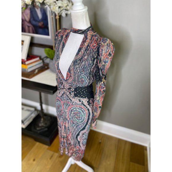 Rococo Sand Abstract Plunge Mini Dress Black Women's Size Small - Picture 9 of 14